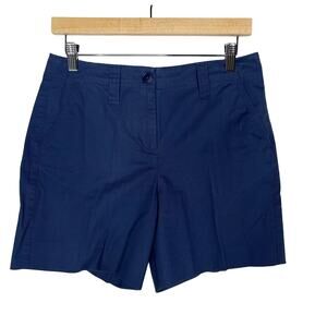 Talbots Size 4 Blue Cotton Stretch Chino Shorts Casual Flat Front Pockets